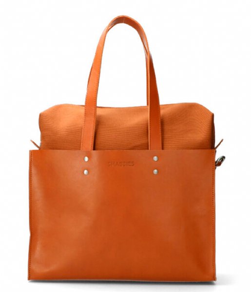 Shabbies  Handbag L Nat Dyed Smooth Leather With Canvas cognac